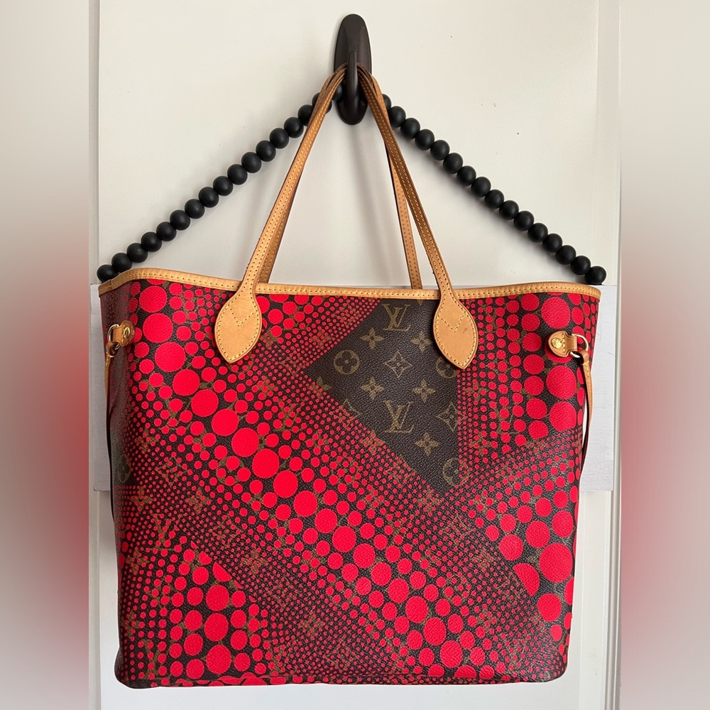 Louis Vuitton Neverfull MM Purse Canvas Tote Monogram Red Yayoi Kusama Waves Bag